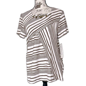 Alfred Dunner Women's Stripe Short Sleeve Rayon Blend Beaded Oversized Top Small